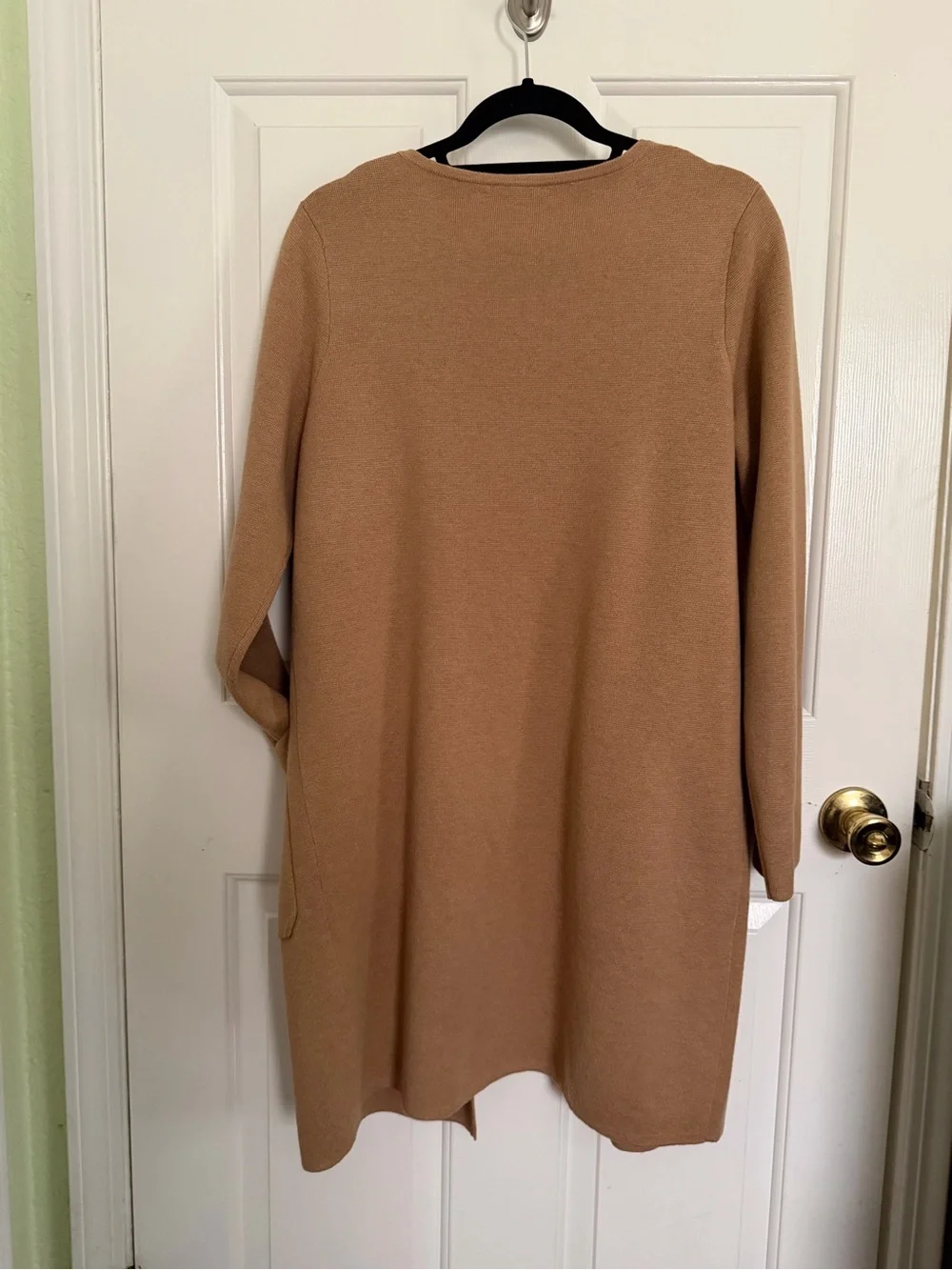 J.Crew Open Front Long Cotton Merino Wool Blend Cardigan in Camel